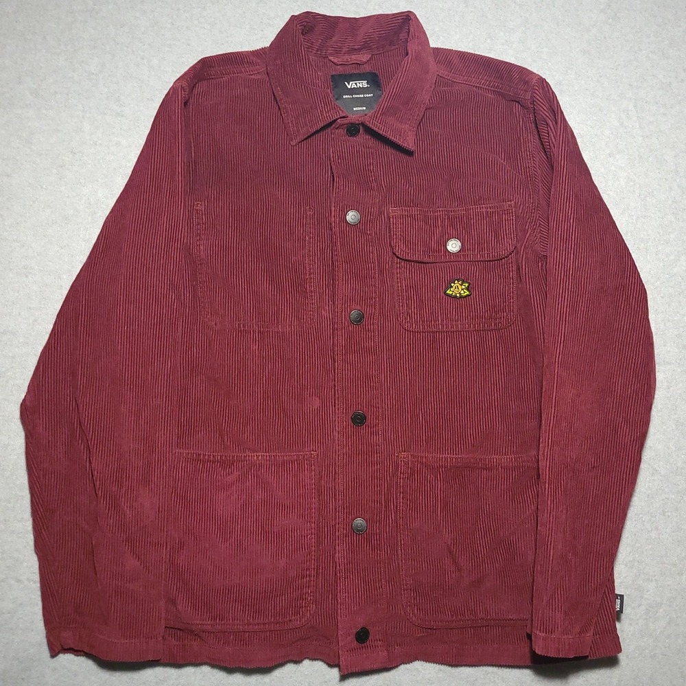 Vans Drill Chore Coat Mens Medium Burgundy Corduroy Jacket Button 100% Cotton